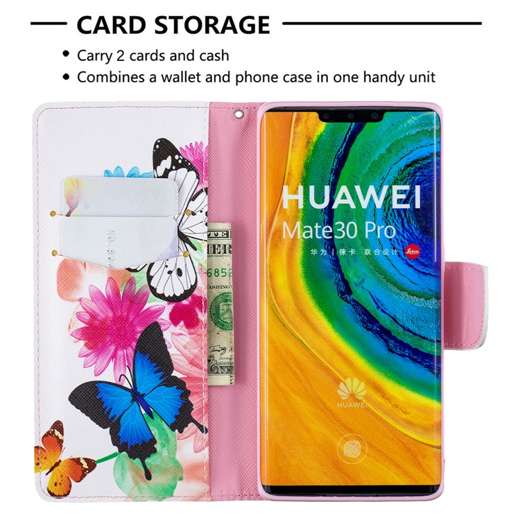 Impresión De Tirón De La PU Del Soporte Del Cuero Celular Para Huawei Compañero De 30 Pro - Mariposas-6