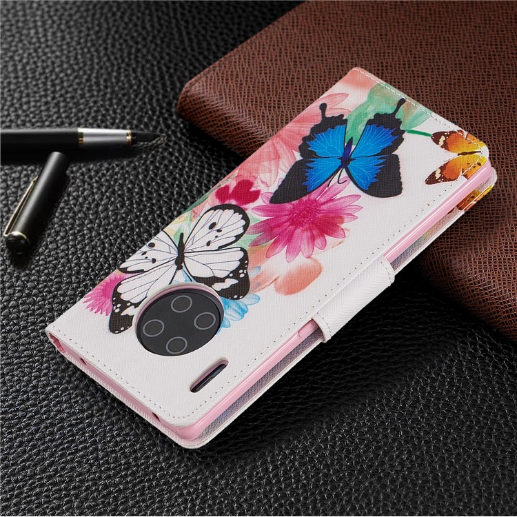 Impresión De Tirón De La PU Del Soporte Del Cuero Celular Para Huawei Compañero De 30 Pro - Mariposas-8