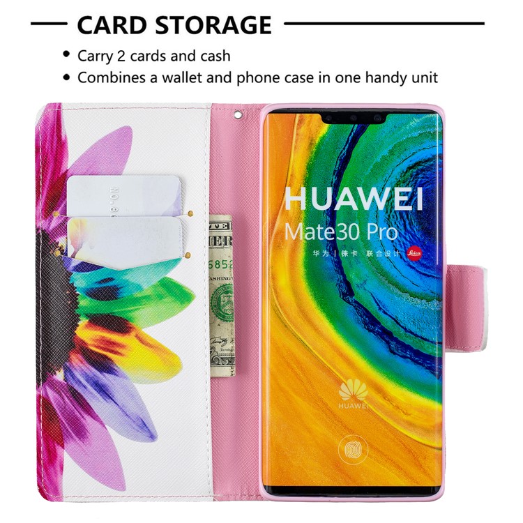 Impresión De Tirón De La PU Del Soporte Del Cuero Celular Para Huawei Compañero De 30 Pro - Patrón De Pétalos-6