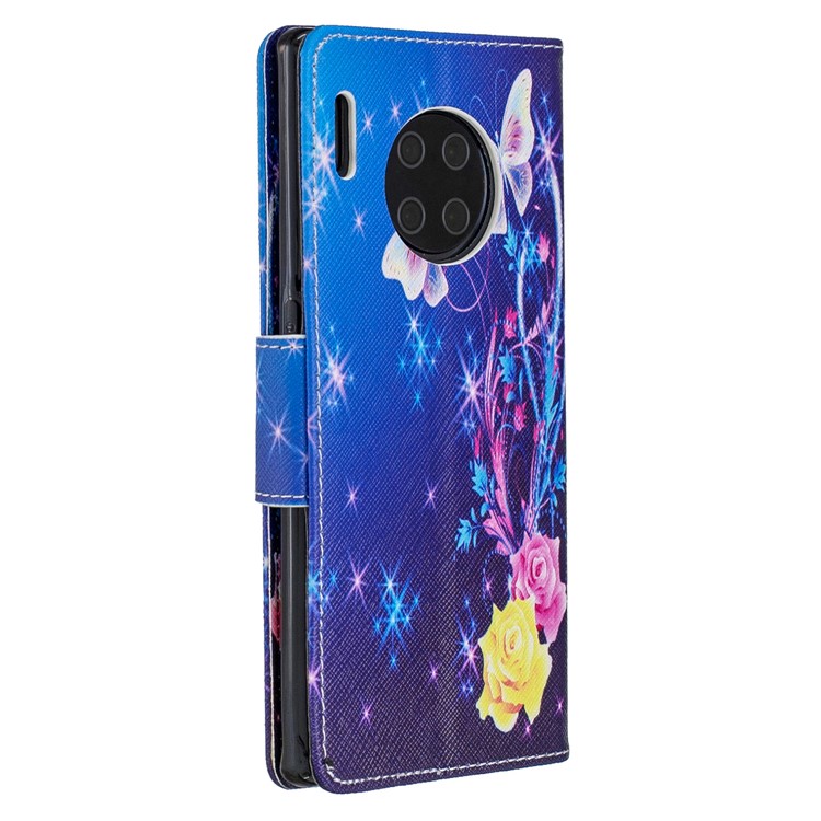 Pattern Printing Wallet Stand Leather Phone Case for Huawei Mate 30 Pro - White Butterflies and Flower-3