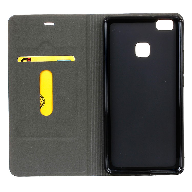 Bicolor Leinen Leder Kartenfach Abdeckung Für Huawei P9 Lite / G9 Lite - Dunkelgrau-7