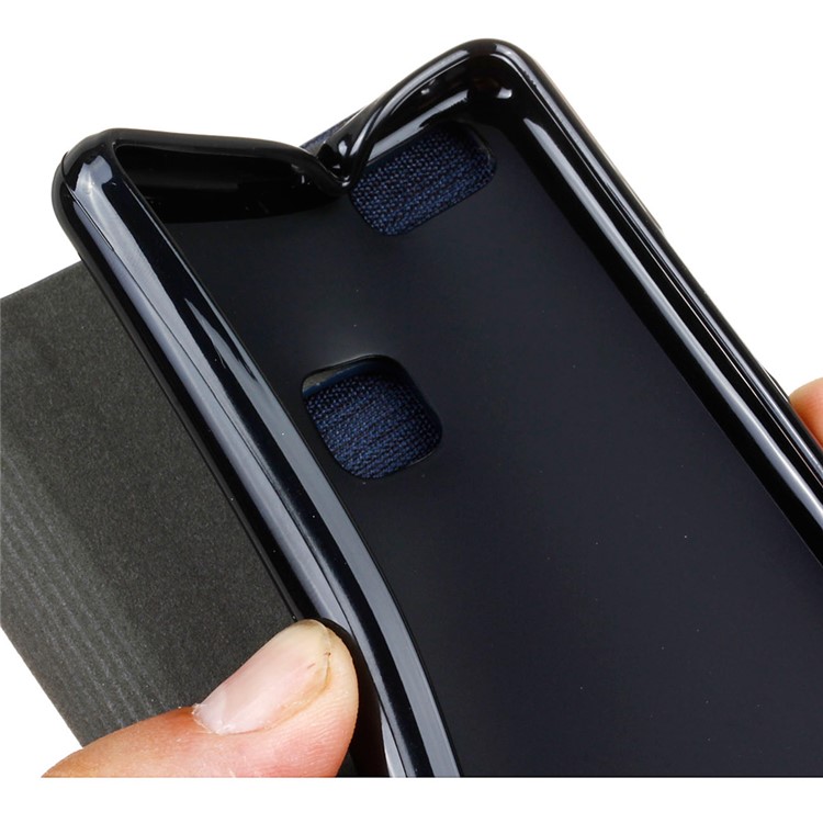Bicolor Leinen Leder Kartenfach Abdeckung Für Huawei P9 Lite / G9 Lite - Dunkelgrau-8