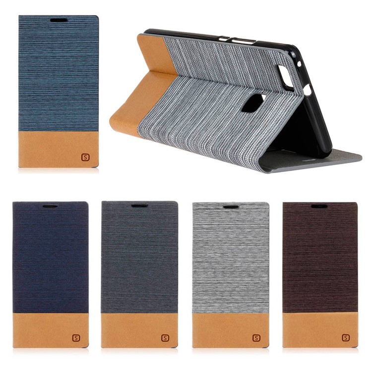 Bi-color Linen Leather Stand Shell Cover for Huawei P9 Lite / G9 Lite - Light Blue-9
