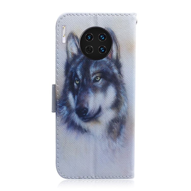 Pattern Printing PU Leather Protection Wallet Stand Phone Cover for Huawei Mate 30 - Wolf-3