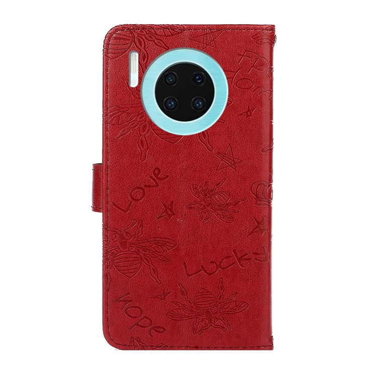 Impronta Flor De Abeja Decoración De Diamantes De Imitación De TPU + Caja Del Teléfono De La Carpeta De Cuero De La PU Para El Mate Huawei 30 - Rojo-3