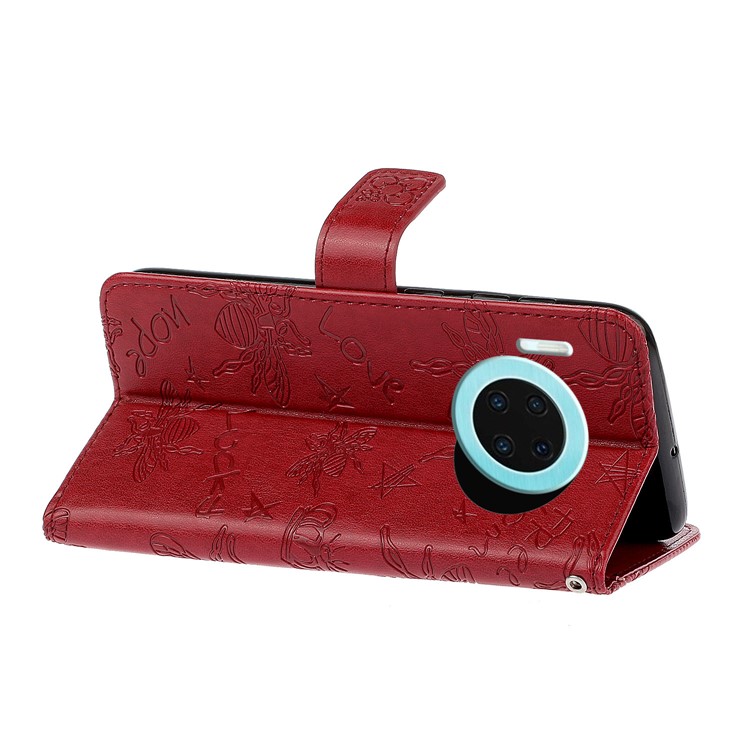 Impronta Flor De Abeja Decoración De Diamantes De Imitación De TPU + Caja Del Teléfono De La Carpeta De Cuero De La PU Para El Mate Huawei 30 - Rojo-6