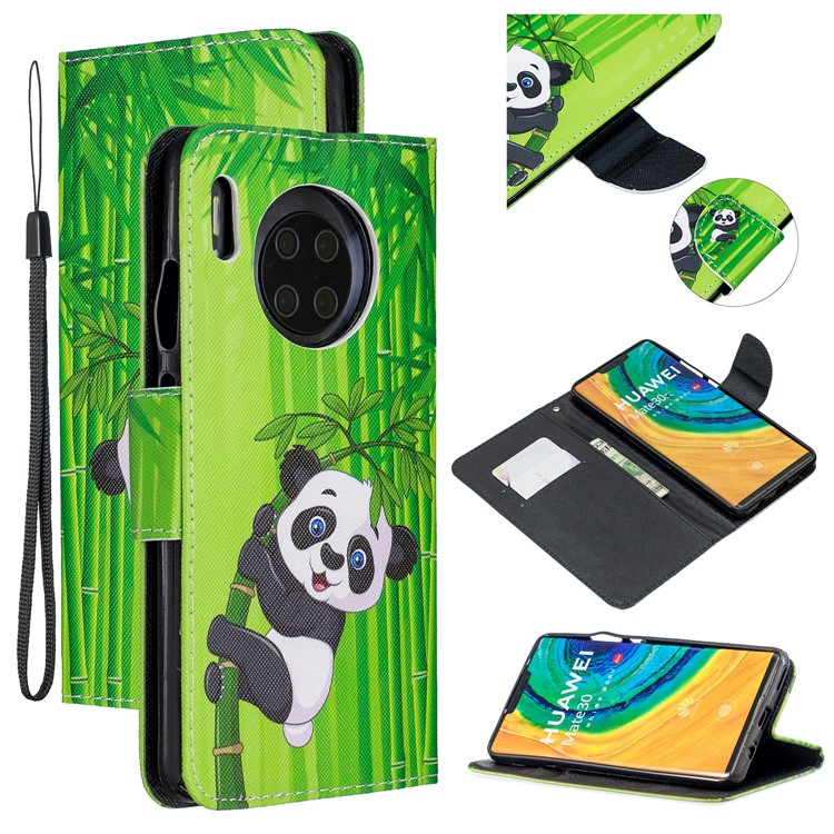 Pattern Printing Cross Texture Leather Wallet Stand Case for Huawei Mate 30 - Panda-1