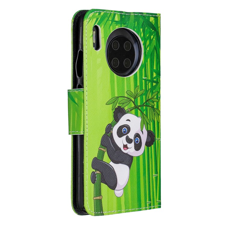 Pattern Printing Cross Texture Leather Wallet Stand Case for Huawei Mate 30 - Panda-3