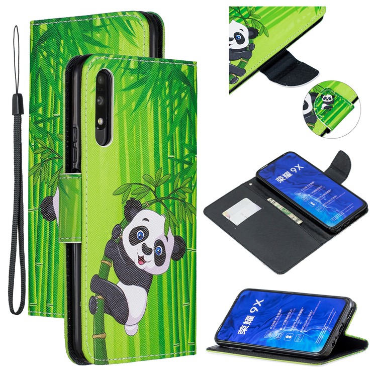 Caso Della Copertura Del Telefono Portafogli In Pelle Stampa Modello Per Huawei Onore 9X Pro / Onore 9X - Panda-1