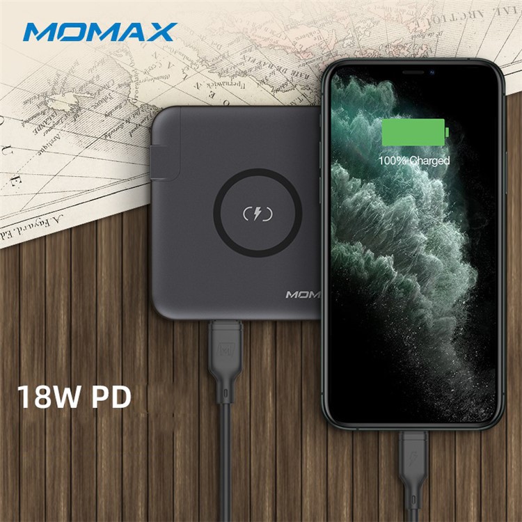 MOMAX Q.Power Plug Power Adapter PD + QC 3.0 18W 6700mAh Power Bank QI Wireless Charger - Grey-4