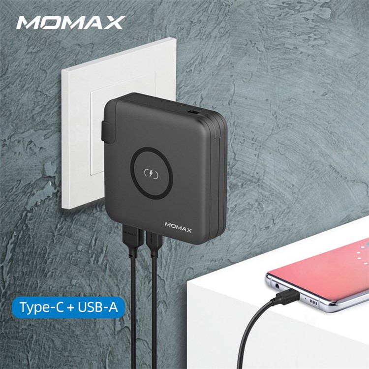 MOMAX 3 in 1 Power Adapter Set Q.Power Plug PD + QC 3.0 18W 6700mAh Power Bank QI Wireless Charger - Grey-7