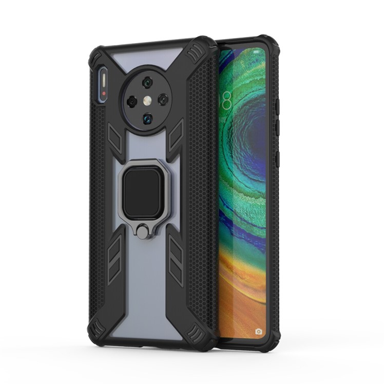 Warrior Style Finger Ring Kickstand PC+TPU Hybrid Case for Huawei Mate 30 Pro - Black-1