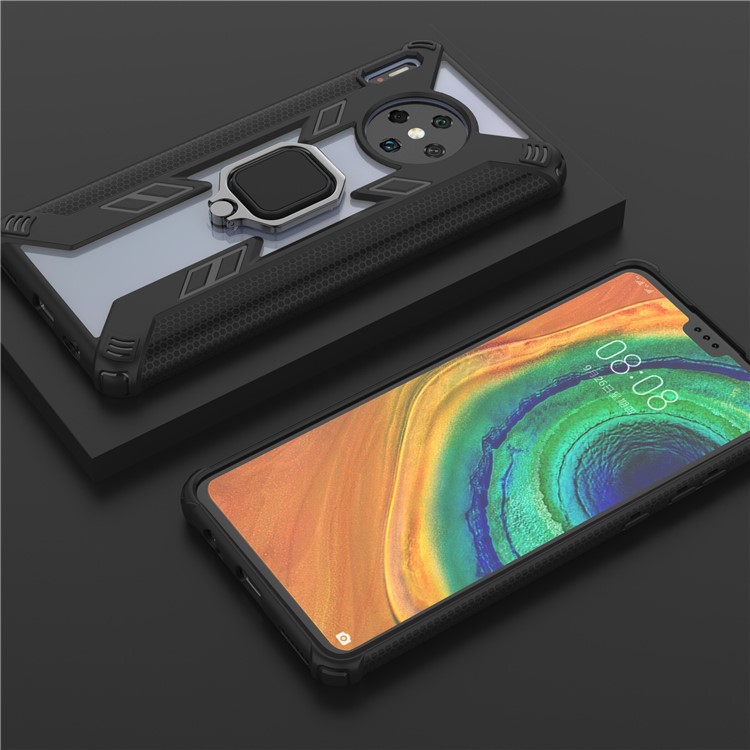 Warrior Style Finger Ring Kickstand PC+TPU Hybrid Case for Huawei Mate 30 Pro - Black-15