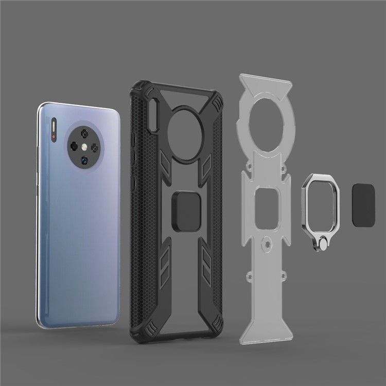 Warrior Style Finger Ring Kickstand PC+TPU Hybrid Case for Huawei Mate 30 Pro - Black-5