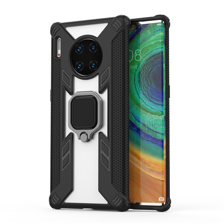 Warrior Style Finger Ring Kickstand PC+TPU Combo Back Case for Huawei Mate 30 - Black-1