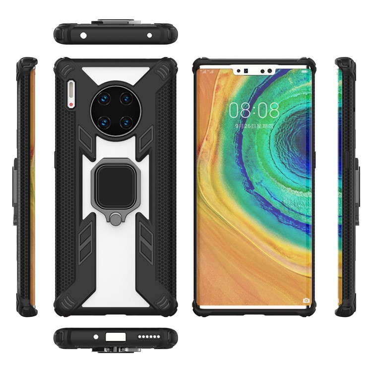 Warrior Style Finger Ring Kickstand PC+TPU Combo Back Case for Huawei Mate 30 - Black-12