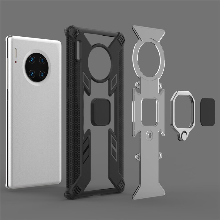 Warrior Style Finger Ring Kickstand PC+TPU Combo Back Case for Huawei Mate 30 - Black-6