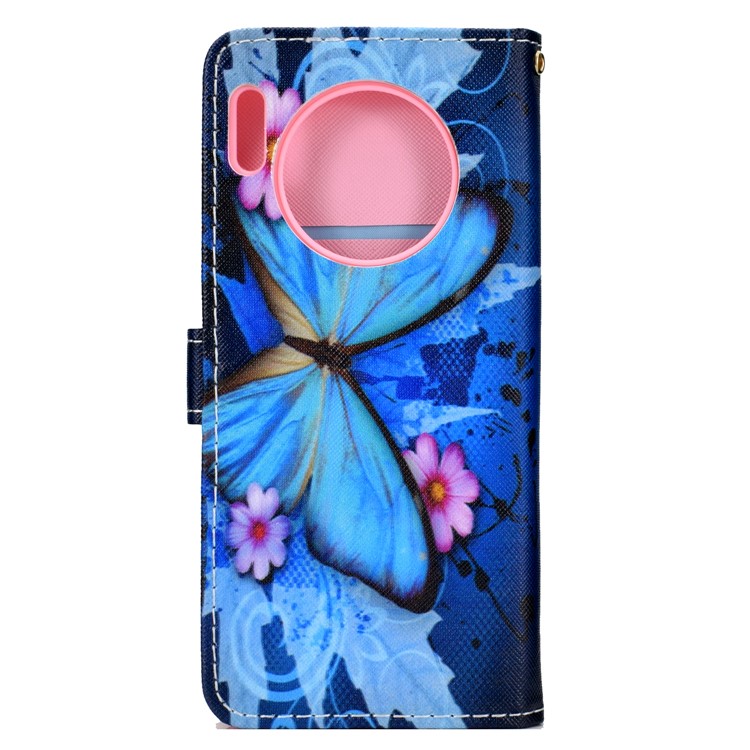 Pattern Printing Magnetic Leather Stand Case for Huawei Mate 30 - Blue Butterfly-3