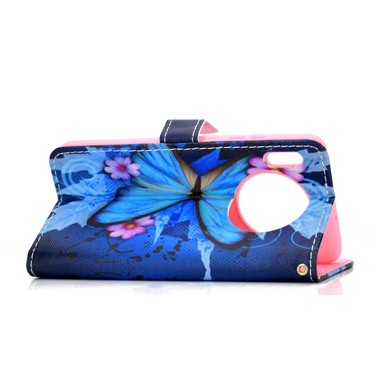 Pattern Printing Magnetic Leather Stand Case for Huawei Mate 30 - Blue Butterfly-4