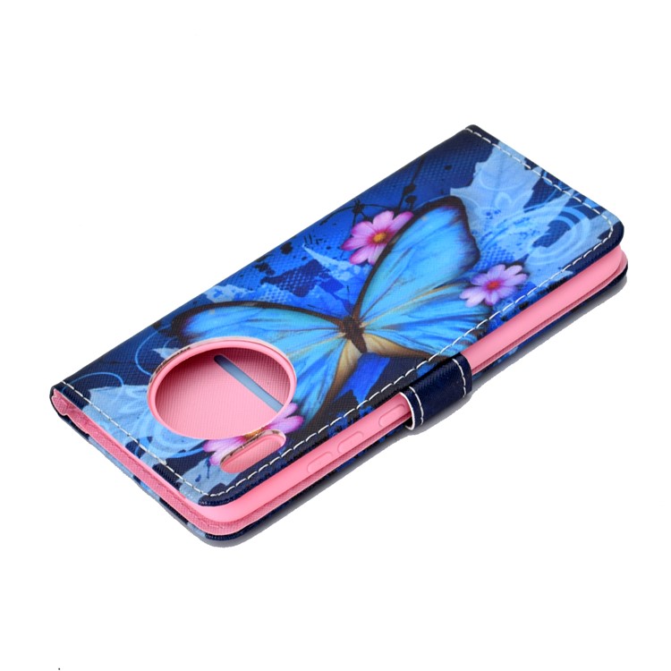 Pattern Printing Magnetic Leather Stand Case for Huawei Mate 30 - Blue Butterfly-6