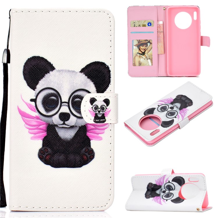 Pattern Printing Wallet Leather Stand Case for Huawei Mate 30 Pro - Dog Wearing Glasses-1