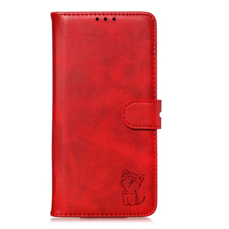 Imprinted Cat Style Surface Leather Wallet Shell Case for Huawei Mate 30 - Red-2