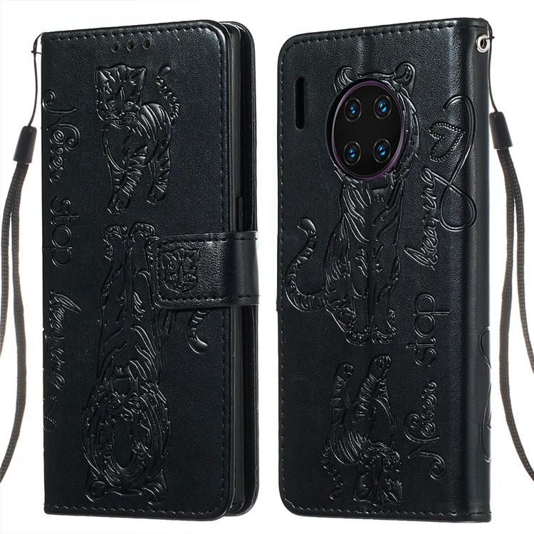 Imprint Tiger Wallet Stand Leather Phone Case for Huawei Mate 30 Pro - Black-5