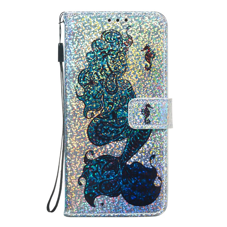 Pattern Printing Glitter Sequins Leather Wallet Phone Case for Huawei Mate 30 Pro - Mermaid-7