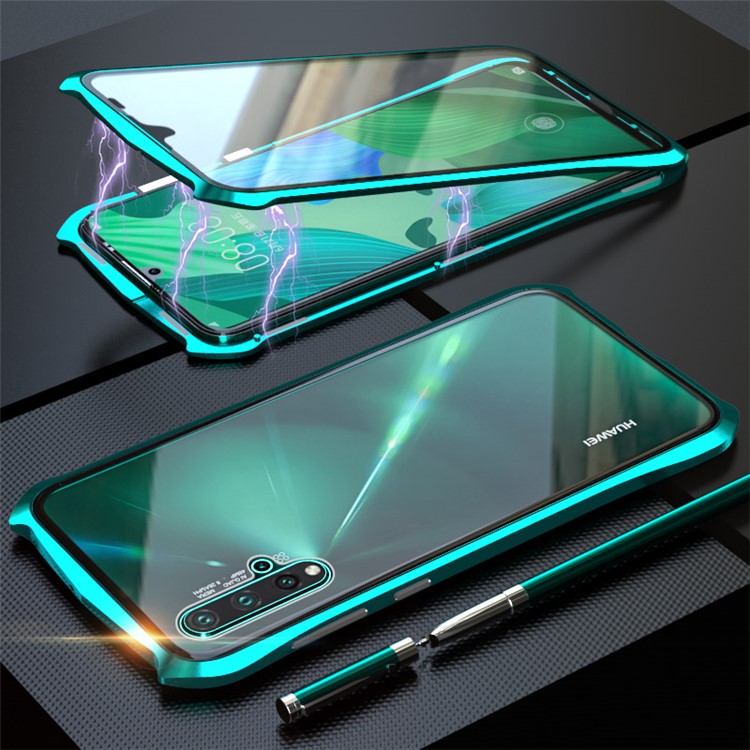 Bat Style Magnetic Installation Metal Frame + Tempered Glass Phone Case for Huawei Nova 5/Nova 5 Pro - Green-1