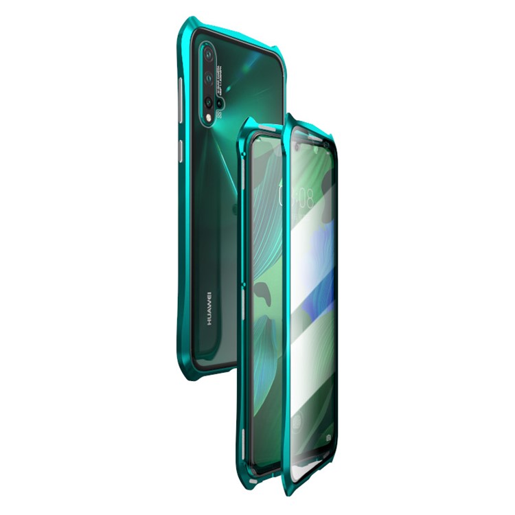 Bat Style Magnetic Installation Metal Frame + Tempered Glass Phone Case for Huawei Nova 5/Nova 5 Pro - Green-3