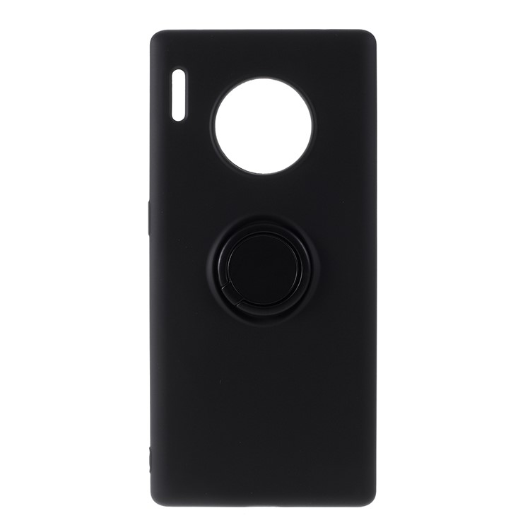 All-wrapped Liquid Silicone Kickstand Cell Cover with Finger Ring for Huawei Mate 30 - Black-6