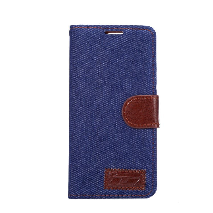 Jeans Cloth Card Holder Leather Stand Cover for Huawei P9 - Dark Blue-2