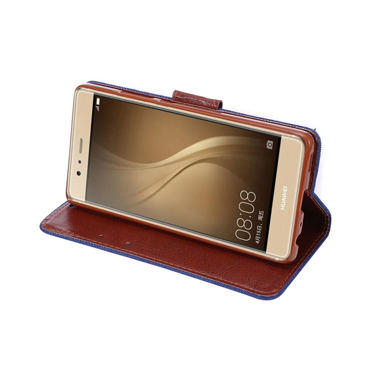 Jeans Cloth Card Holder Leather Stand Cover for Huawei P9 - Dark Blue-5