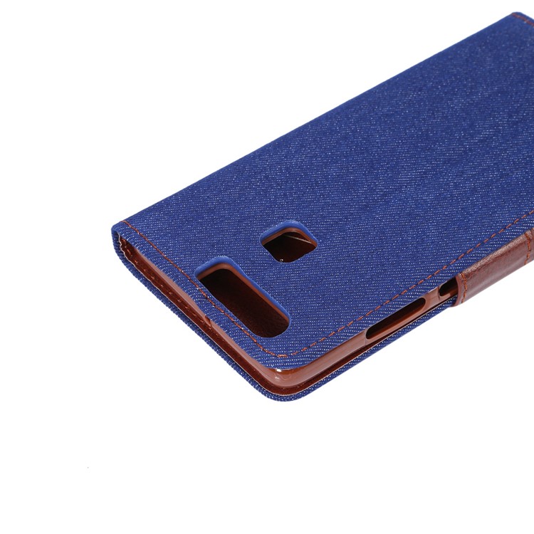 Jeans Cloth Card Holder Leather Stand Cover for Huawei P9 - Dark Blue-6