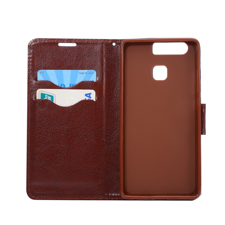 Jeans Cloth Card Holder Leather Stand Cover for Huawei P9 - Dark Blue-7