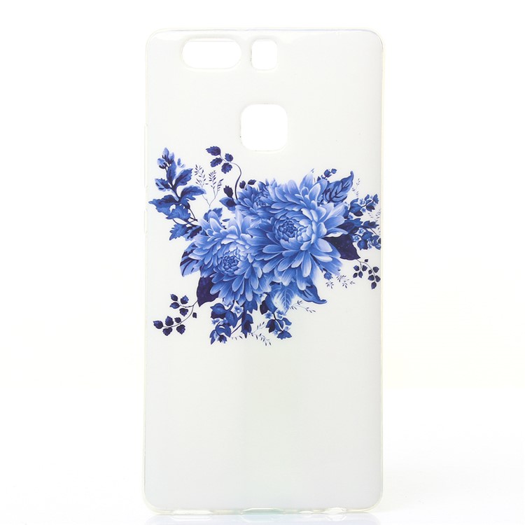 Soft IMD TPU Case Shell for Huawei P9 - Blue Flowers-1