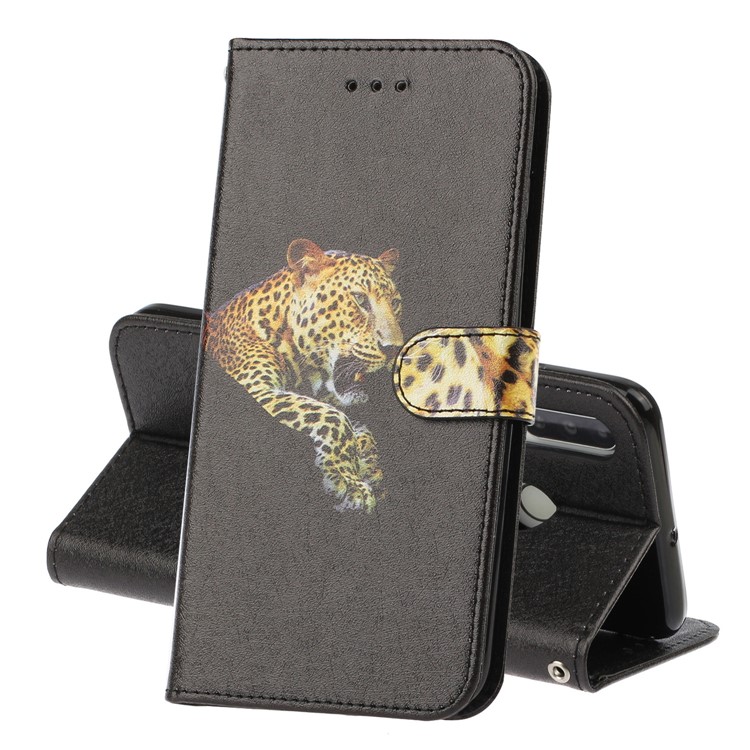 Patrón De Textura De Seda Impresión Soporte De La Carpeta Cubierta De Cuero Para Huawei Lite P30 / 4e Nova - Negro-1