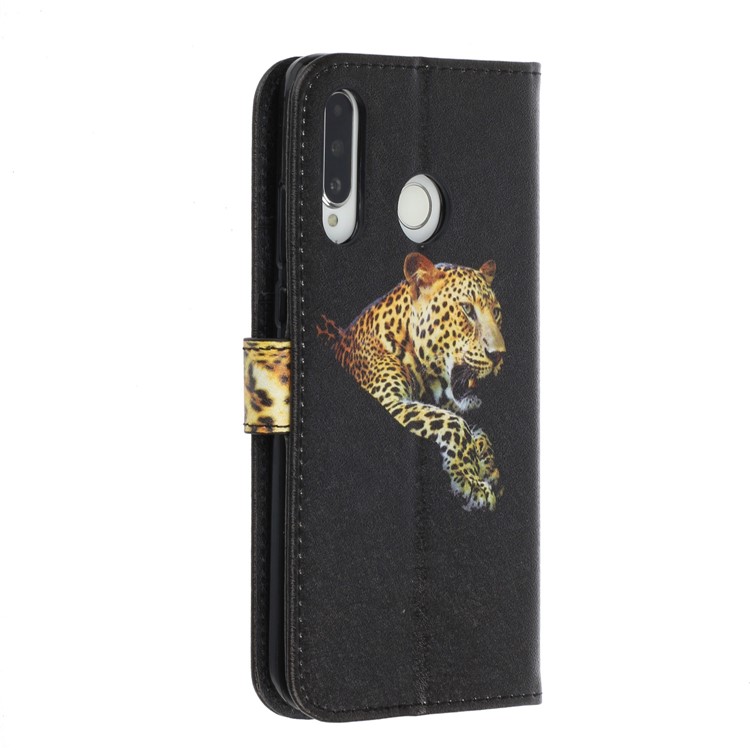 Patrón De Textura De Seda Impresión Soporte De La Carpeta Cubierta De Cuero Para Huawei Lite P30 / 4e Nova - Negro-4