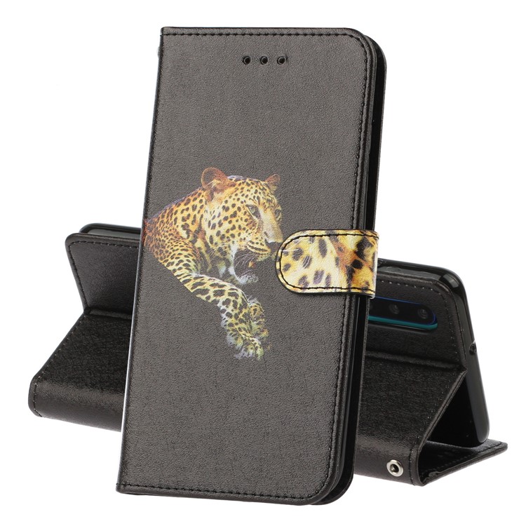 Silk Texture Pattern Printing Leather Wallet Stand Phone Case for Huawei P30 - Black-1