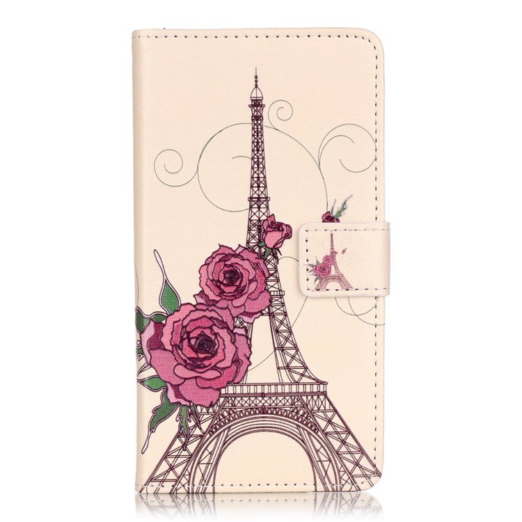 Embossed Leather Wallet Case for Huawei Y5II / Y5 II - Flowers and Eiffel Tower-1