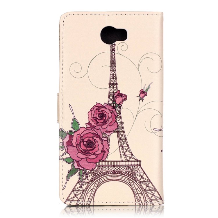 Embossed Leather Wallet Case for Huawei Y5II / Y5 II - Flowers and Eiffel Tower-2