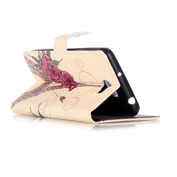 Embossed Leather Wallet Case for Huawei Y5II / Y5 II - Flowers and Eiffel Tower-3