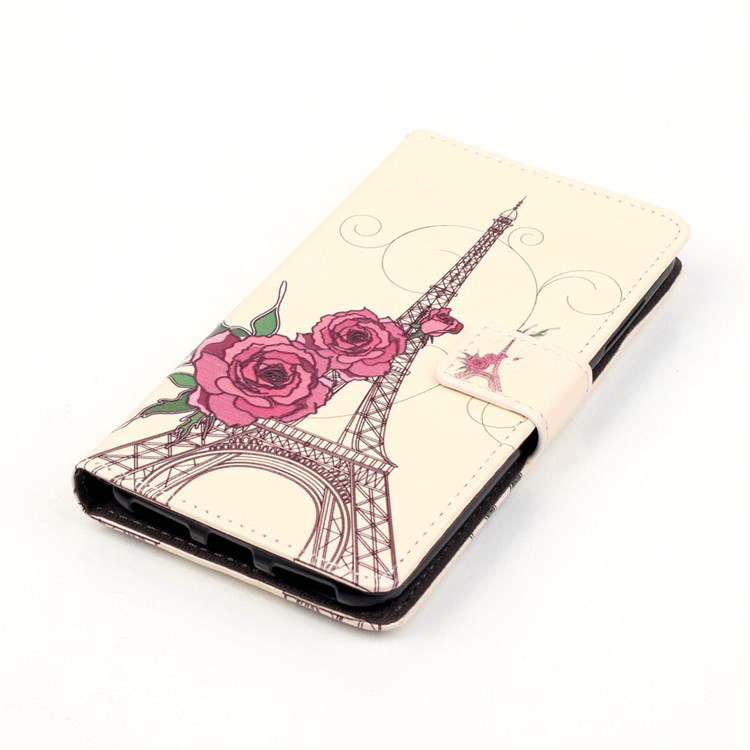 Embossed Leather Wallet Case for Huawei Y5II / Y5 II - Flowers and Eiffel Tower-4