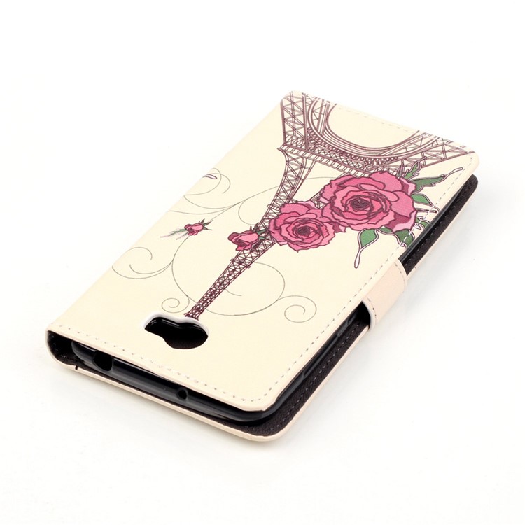 Embossed Leather Wallet Case for Huawei Y5II / Y5 II - Flowers and Eiffel Tower-5