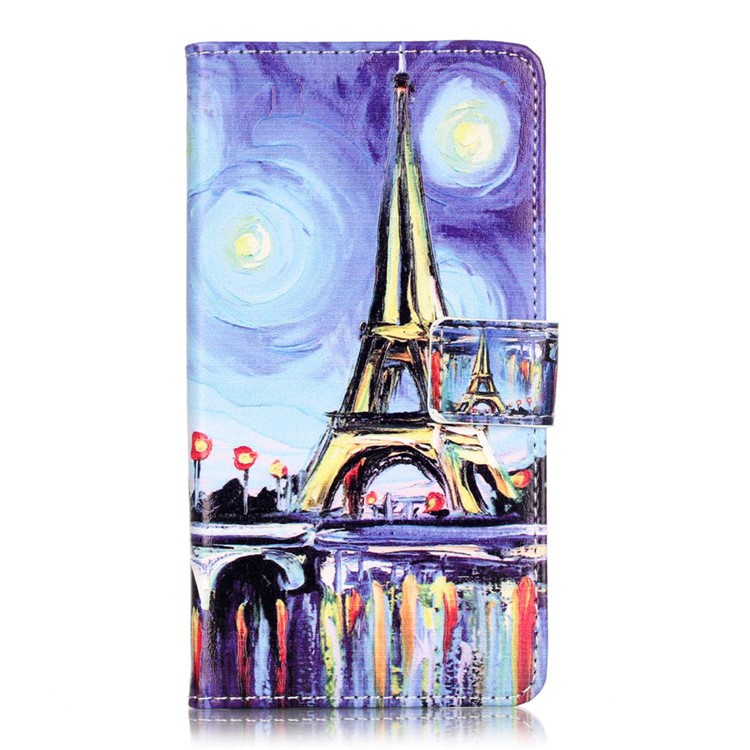 Embossed Leather Wallet Shell Case for Huawei Y5II / Y5 II - Starry Sky and Eiffel Tower-1