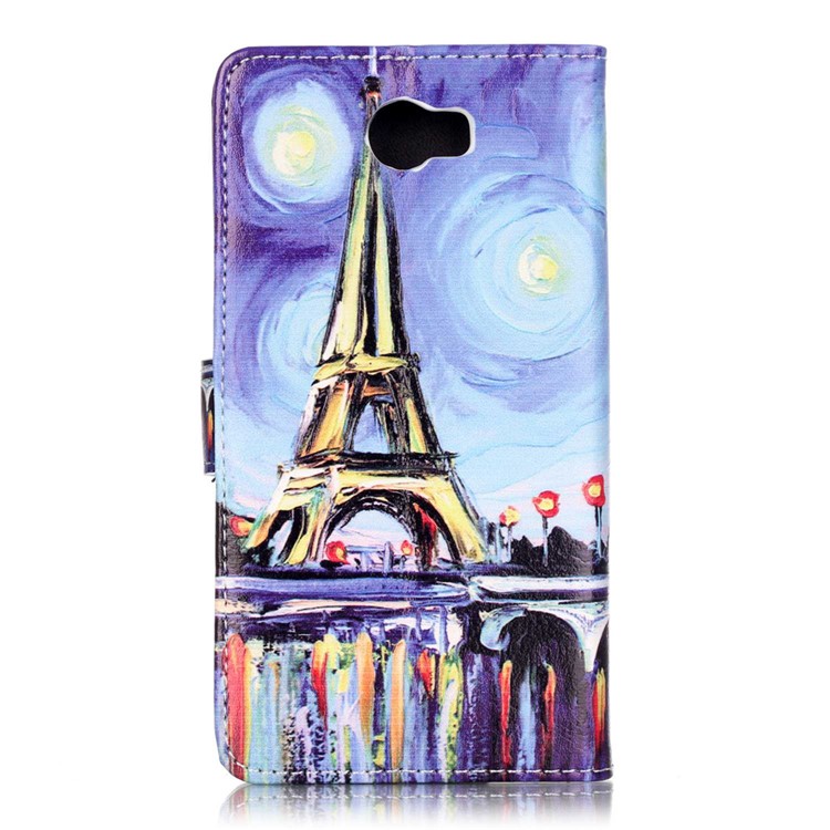 Embossed Leather Wallet Shell Case for Huawei Y5II / Y5 II - Starry Sky and Eiffel Tower-2