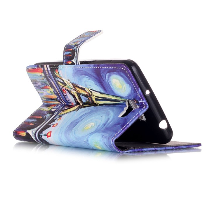Embossed Leather Wallet Shell Case for Huawei Y5II / Y5 II - Starry Sky and Eiffel Tower-3