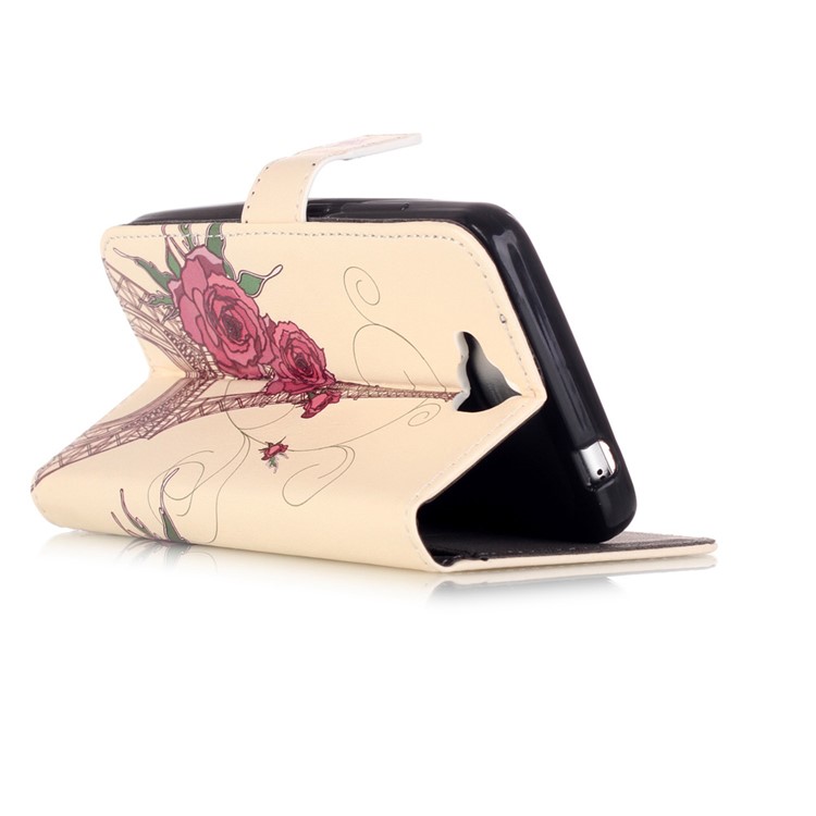 Embossed Leather Wallet Shell for Huawei Y6 Pro / Enjoy 5 - Flowers and Eiffel Tower-3
