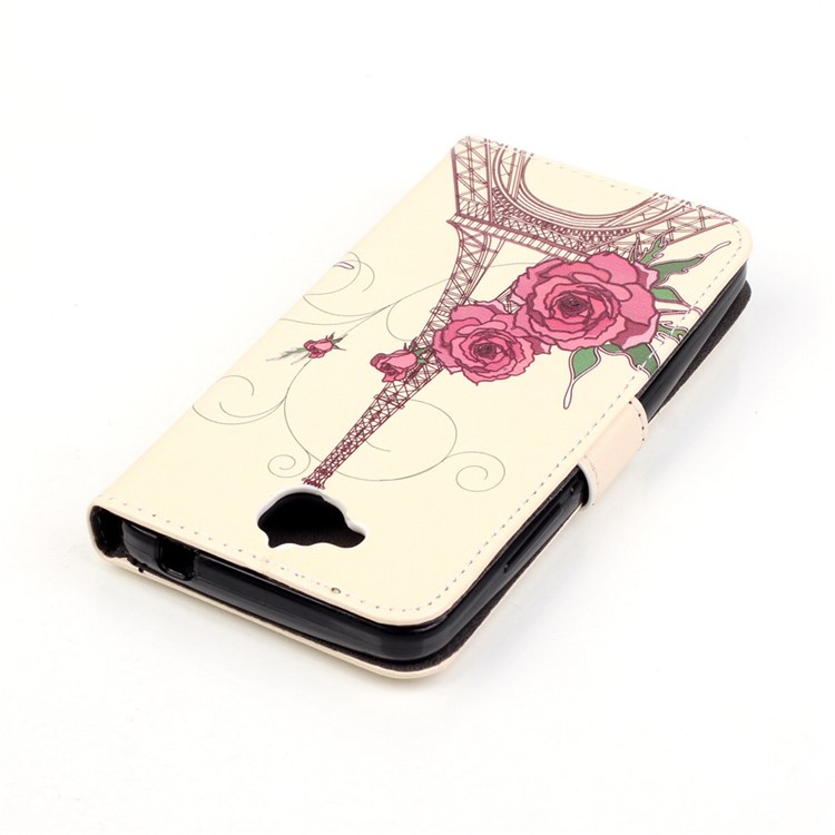 Embossed Leather Wallet Shell for Huawei Y6 Pro / Enjoy 5 - Flowers and Eiffel Tower-5
