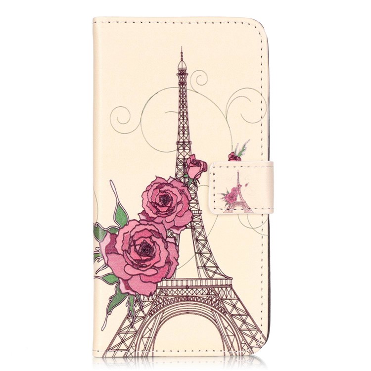 Embossed Leather Stand Phone Case for Huawei Honor 5c / GT3 - Flowers and Eiffel Tower-1